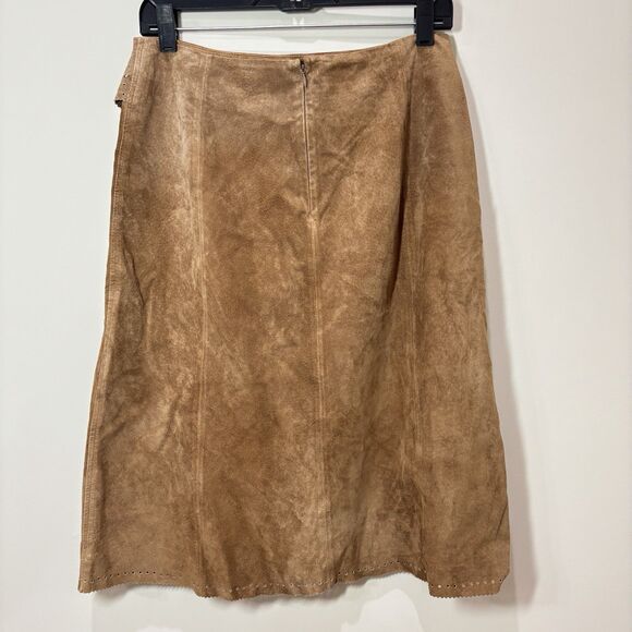 Vintage Suede Leather Midi Skirt 10 Tan Brown Lace Tie Eyelet Western Cowgirl - Picture 4 of 8